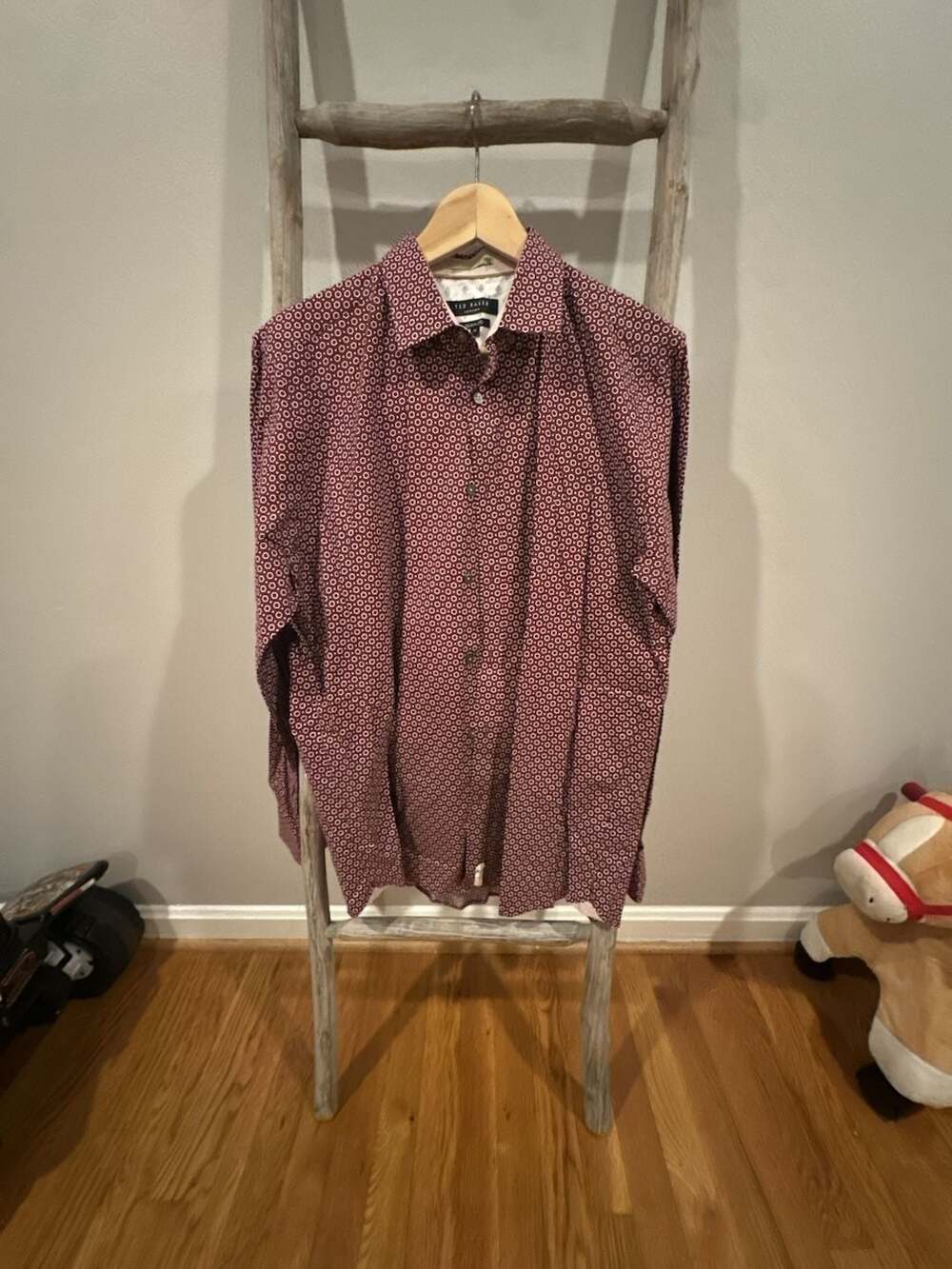 Ted Baker London Men's Burgundy Geometric Modern Fit Long Sleeve